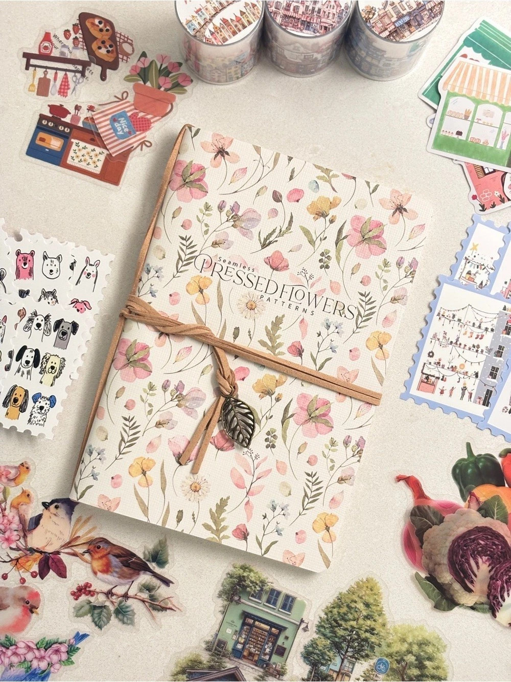 Scrapbook Journaling Kit, A5 Sketchbook with 35 Stickers & 3 PET Tapes, Vintage